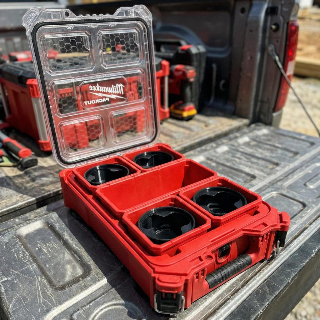 Milwaukee Packout Cup Holder Kit – Cup Holder, Anti - Rattle Insert & Bottle Opener - JForm Designs
